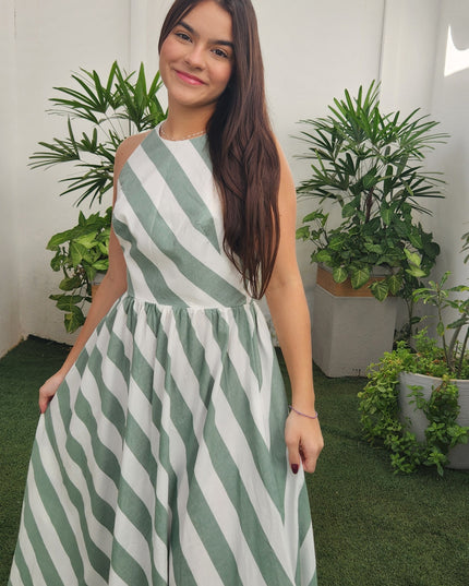 VESTIDO FARM FRENTE UNICA MISTURA DE LISTRA