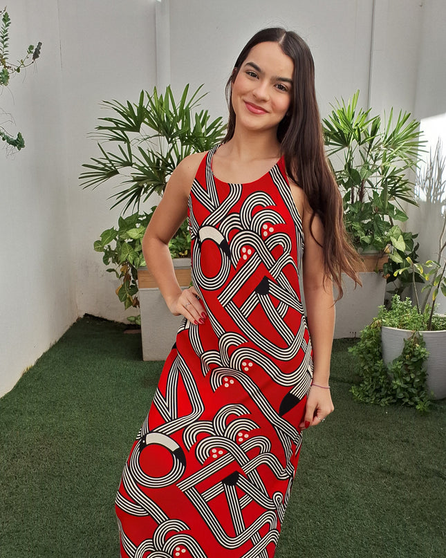 VESTIDO FARM MIDI ESTAMPADO LOGOTUCA