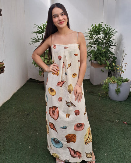 VESTIDO FARM SOUVENIR MAR LONGO BEGE