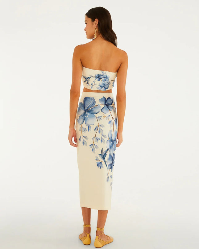 Saia Midi Reta Voo Em Flor Farm