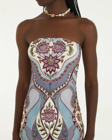 VESTIDO FARM MIDI SEM ALCA ESTAMPADO NIRVANA