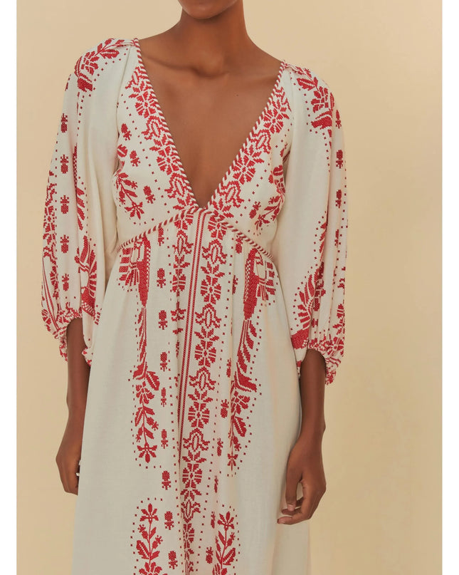 VESTIDO FARM LONGO ESTAMPADO RELICÁRIO TROPICAL