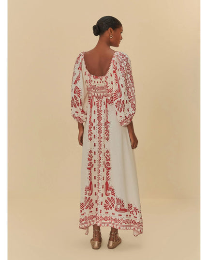 VESTIDO FARM LONGO ESTAMPADO RELICÁRIO TROPICAL