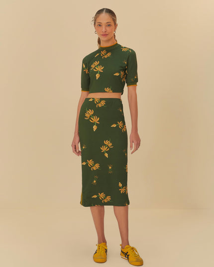 SAIA FARM MIDI ESTAMPADA BRILHO DE BANANA