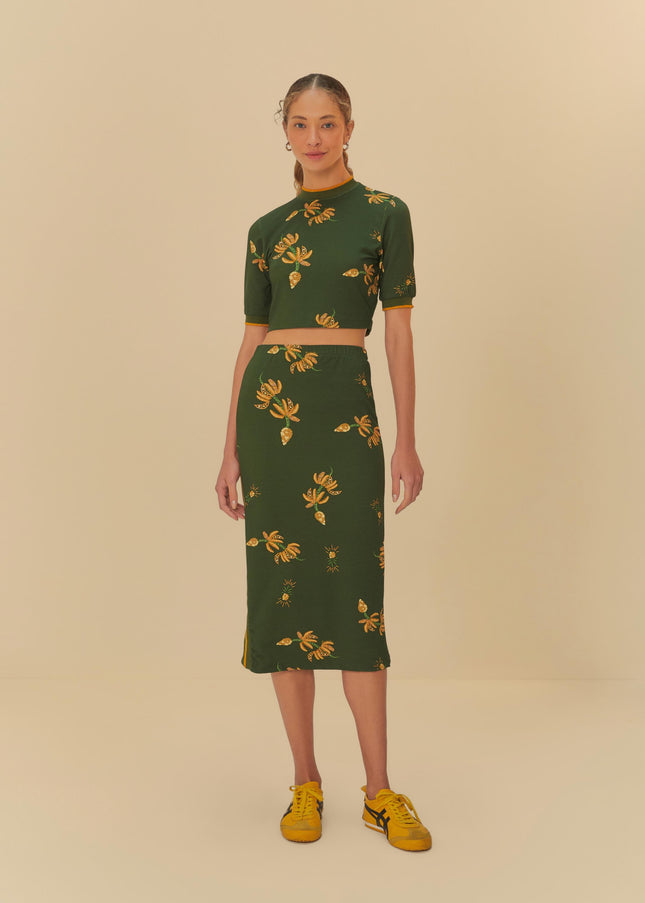 SAIA FARM MIDI ESTAMPADA BRILHO DE BANANA