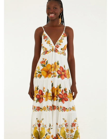 VESTIDO FARM LONGO ESTAMPADO BOSQUE CHIC