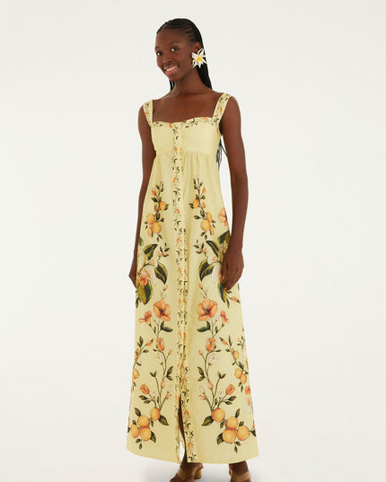 VESTIDO FARM LONGO ALCA ESTAMPADO BOSQUE CHIC