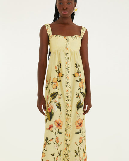 VESTIDO FARM LONGO ALCA ESTAMPADO BOSQUE CHIC