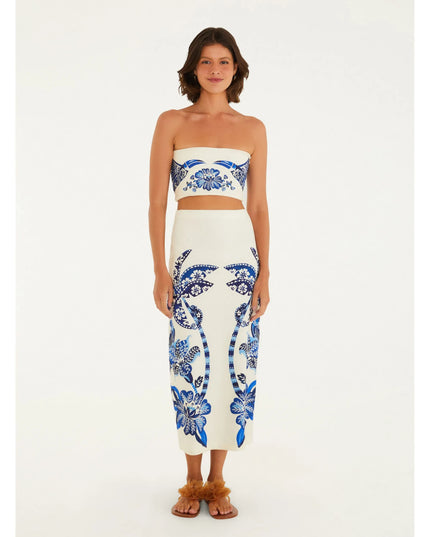 SAIA FARM MIDI RETA ESTAMPADA COQUEIRO TROPICAL