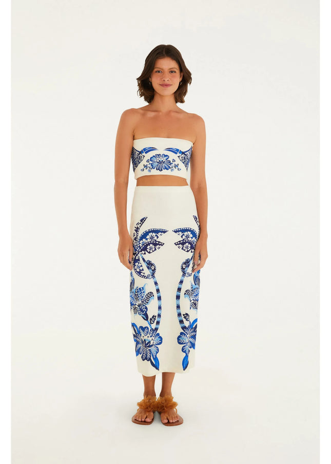 SAIA FARM MIDI RETA ESTAMPADA COQUEIRO TROPICAL