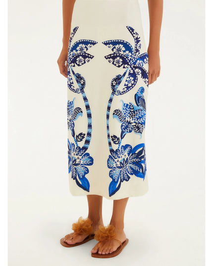 SAIA FARM MIDI RETA ESTAMPADA COQUEIRO TROPICAL