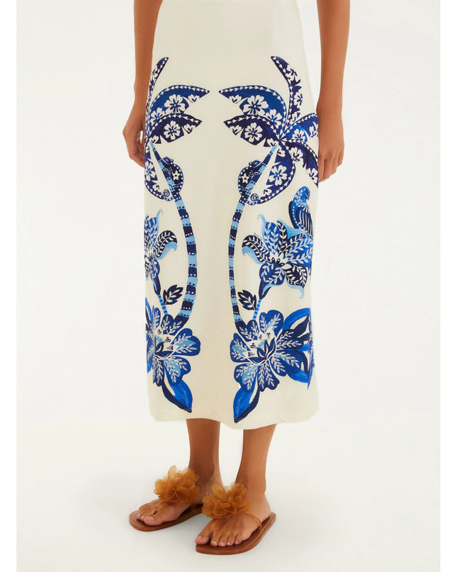 SAIA FARM MIDI RETA ESTAMPADA COQUEIRO TROPICAL