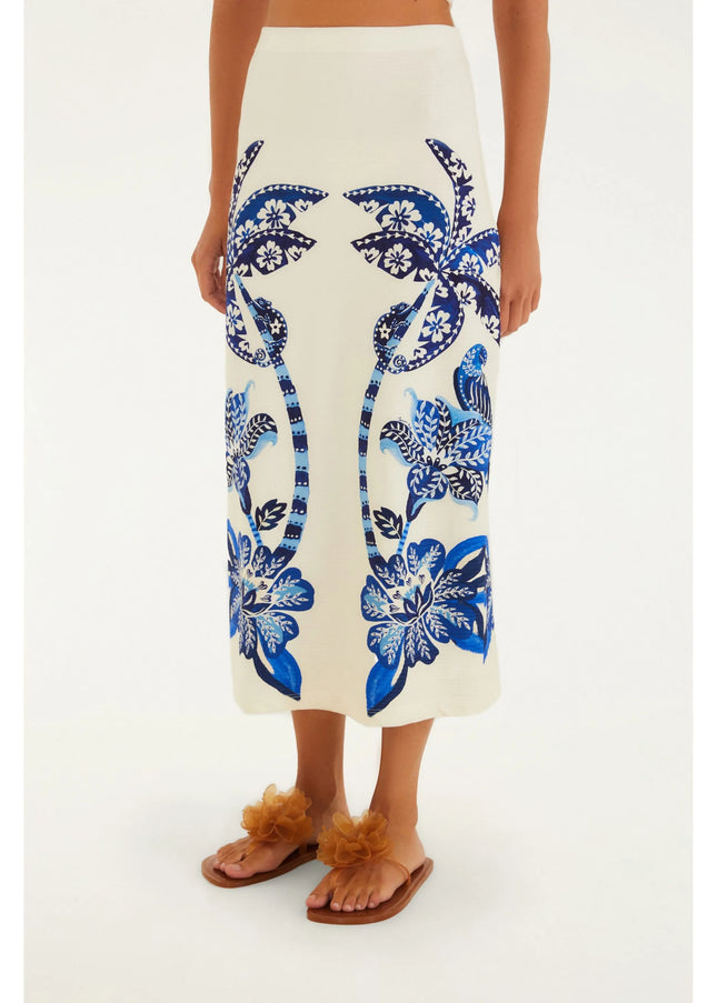 SAIA FARM MIDI RETA ESTAMPADA COQUEIRO TROPICAL