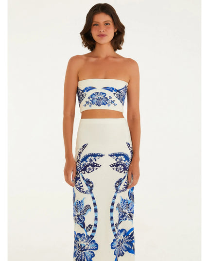 SAIA FARM MIDI RETA ESTAMPADA COQUEIRO TROPICAL