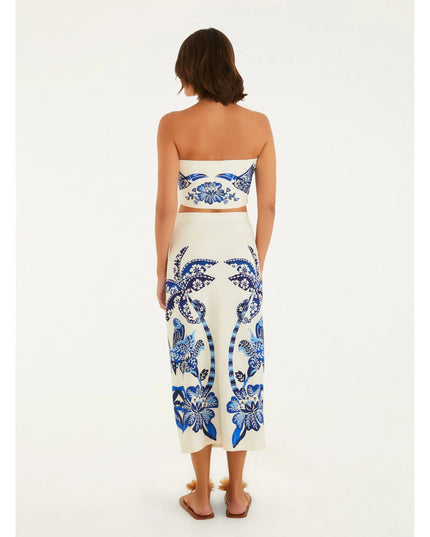 SAIA FARM MIDI RETA ESTAMPADA COQUEIRO TROPICAL