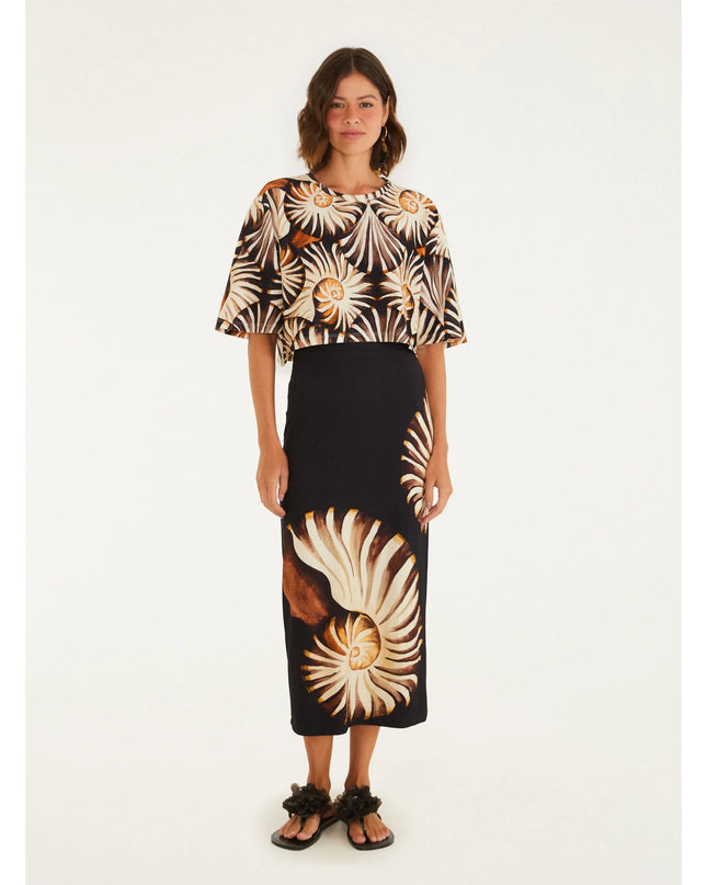 SAIA FARM MIDI RETA ESTAMPADA AMONITA