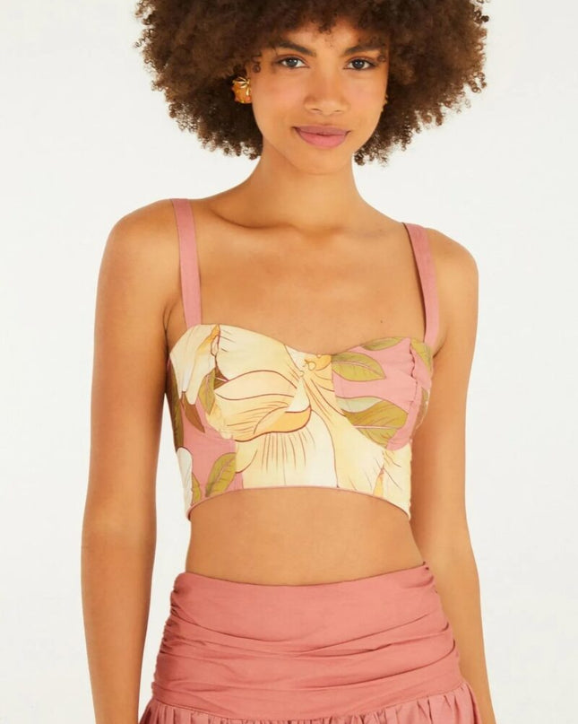 BLUSA FARM TOP ROMANCE DE FLOR ROSA