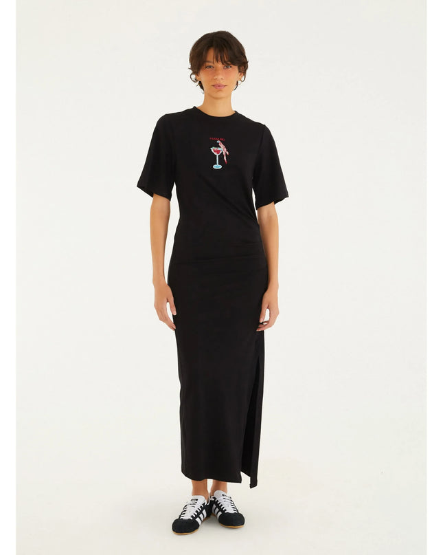 VESTIDO FARM PRETO CROPPED DRINK PINTADO