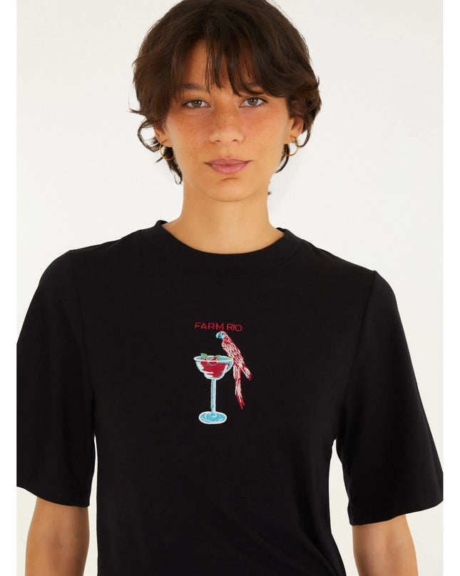 VESTIDO FARM PRETO CROPPED DRINK PINTADO