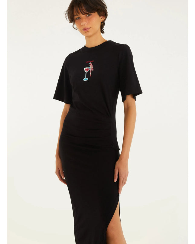 VESTIDO FARM PRETO CROPPED DRINK PINTADO