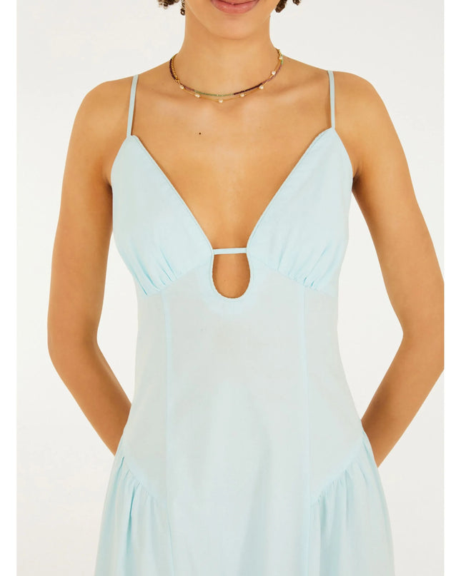 VESTIDO FARM  ALCINHAS DECOTE AZUL CLARO