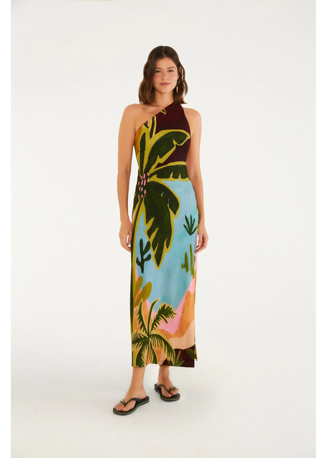 VESTIDO FARM OMBRO SO ESTAMPADO JARDIM BURBURINHO