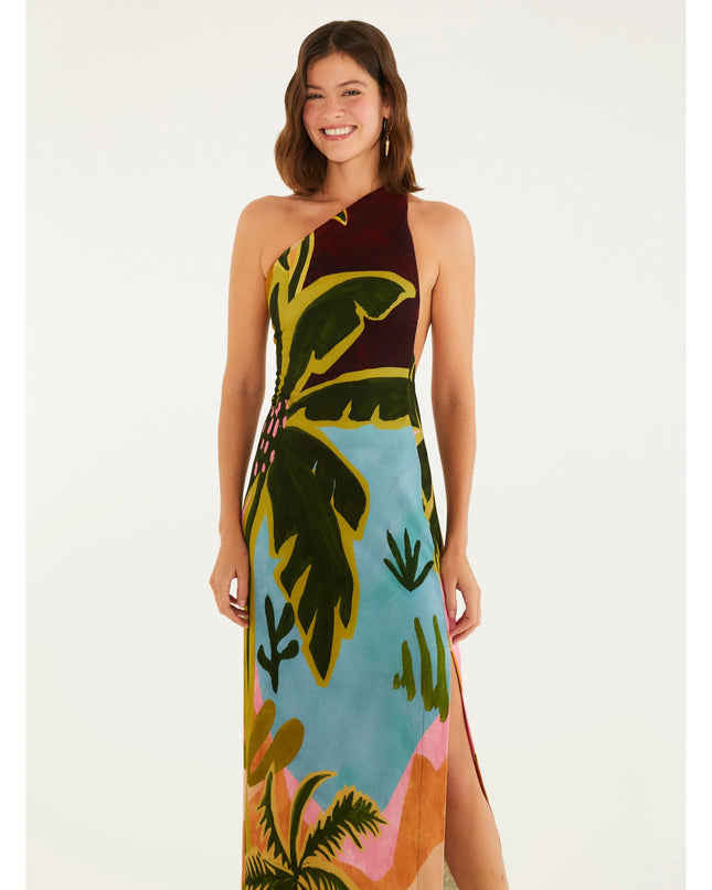 VESTIDO FARM OMBRO SO ESTAMPADO JARDIM BURBURINHO