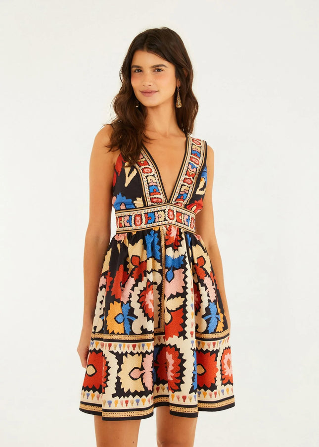 Vestido Curto Estampado Antuerpia Lenço