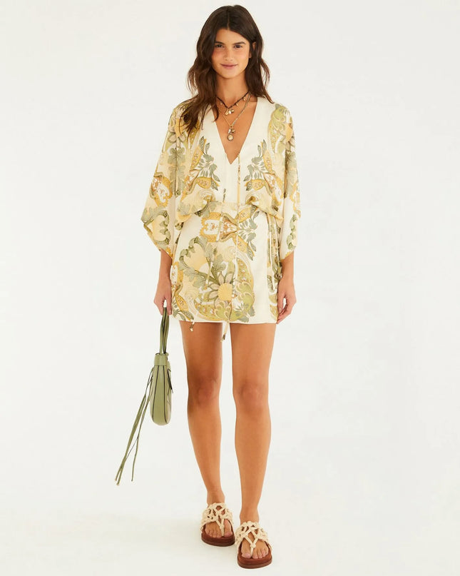 Vestido Curto Estampado Jardim De Mar Lenço