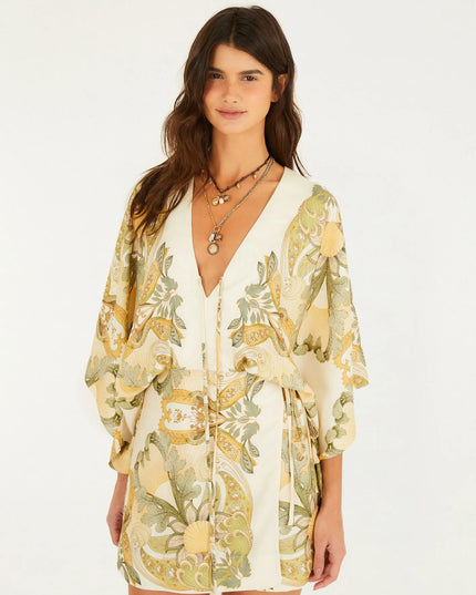 Vestido Curto Estampado Jardim De Mar Lenço