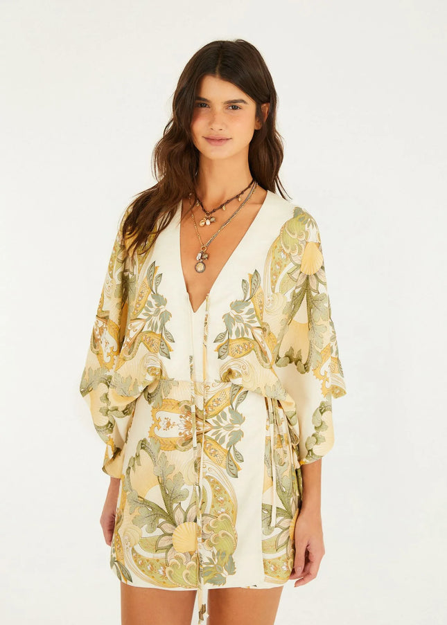 Vestido Curto Estampado Jardim De Mar Lenço