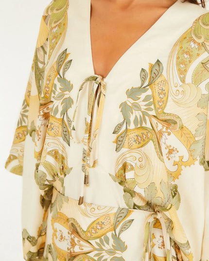 Vestido Curto Estampado Jardim De Mar Lenço