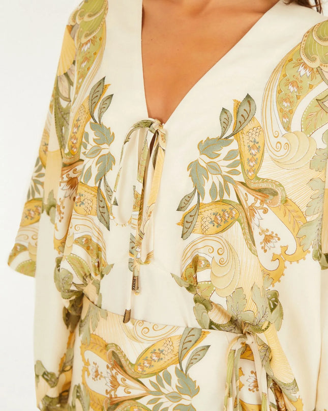 Vestido Curto Estampado Jardim De Mar Lenço