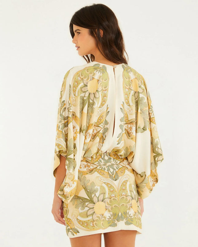 Vestido Curto Estampado Jardim De Mar Lenço