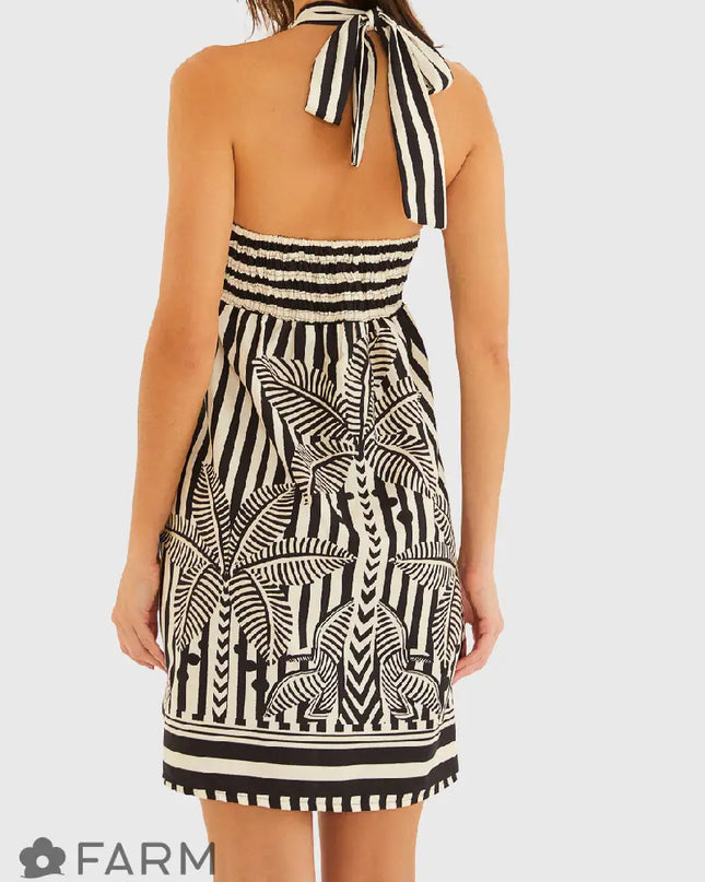 VESTIDO FARM CURTO AMARRAÇÃO LISTRA TROPICAL