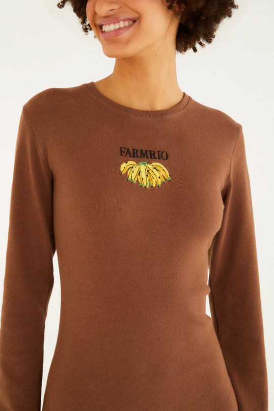 Vestido Manga Longa Bordado Bananas