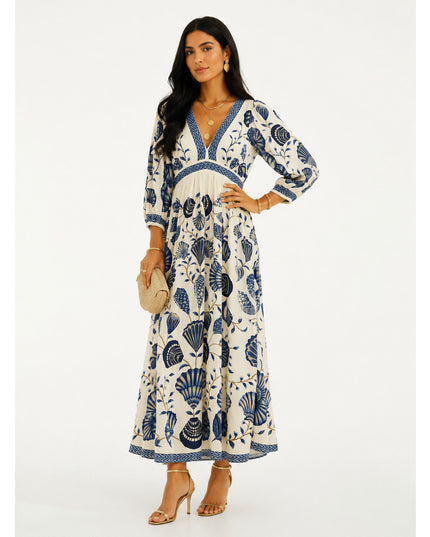 Vestido Farm Longo Manga Estampado Sonho De Concha