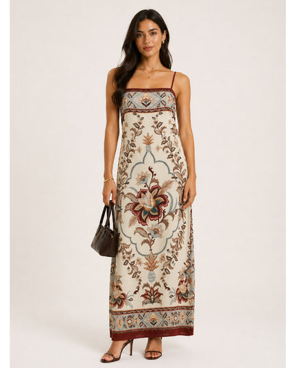 Vestido Farm Longo Pala Estampado Jardim Majestoso