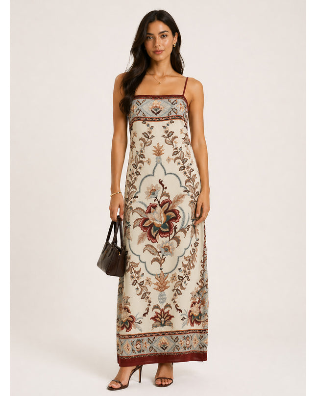 Vestido Farm Longo Pala Estampado Jardim Majestoso