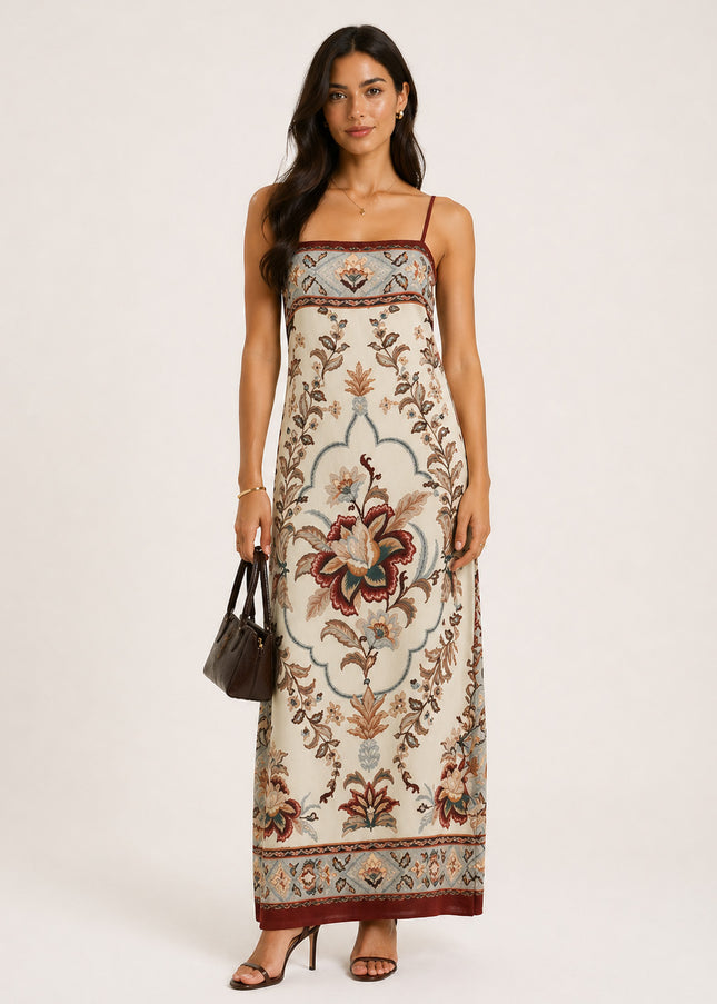 Vestido Farm Longo Pala Estampado Jardim Majestoso