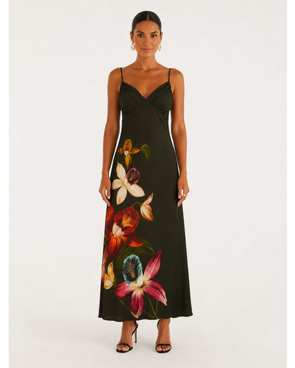 Vestido Farm Longo Alcinha Estampado Maxi Orquídea