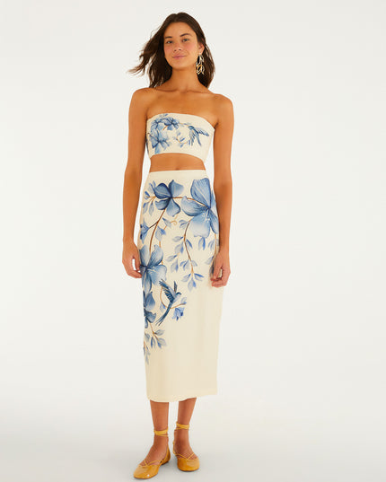 Saia Midi Reta Voo Em Flor Farm