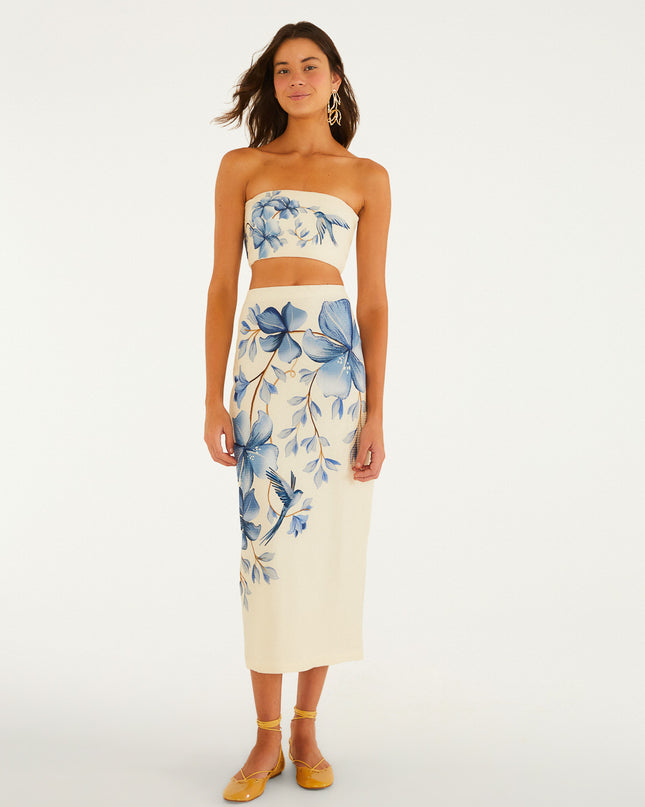 Saia Midi Reta Voo Em Flor Farm