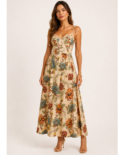 Vestido Longo Alças Estampado Floral Delhi