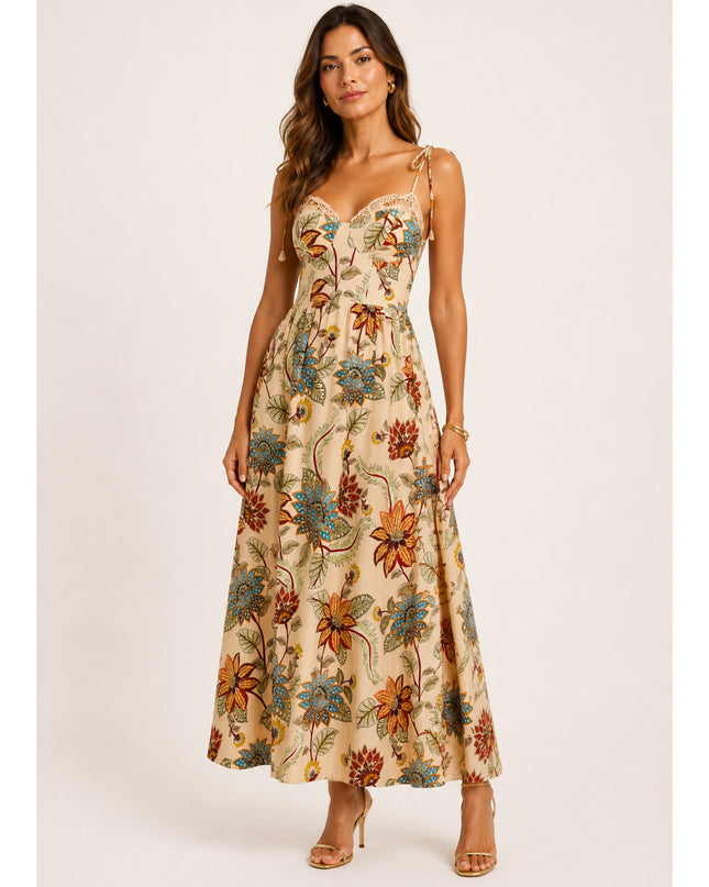 Vestido Longo Alças Estampado Floral Delhi