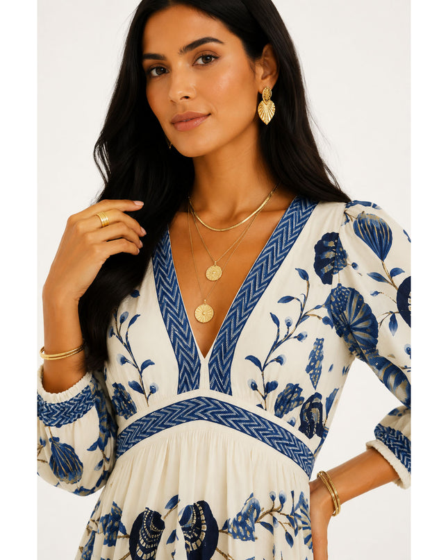 Vestido Farm Longo Manga Estampado Sonho De Concha