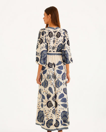Vestido Farm Longo Manga Estampado Sonho De Concha
