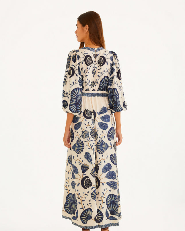 Vestido Farm Longo Manga Estampado Sonho De Concha