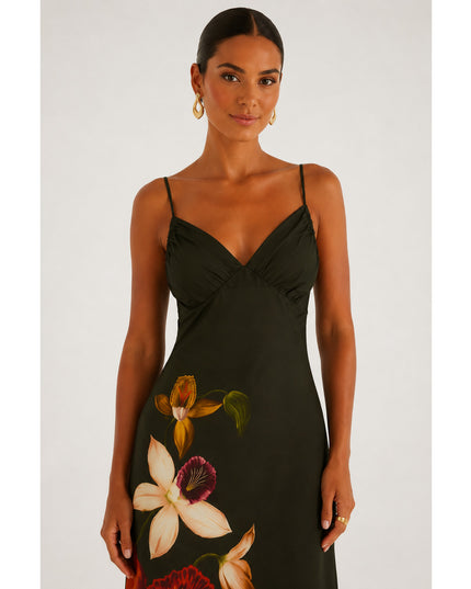 Vestido Farm Longo Alcinha Estampado Maxi Orquídea