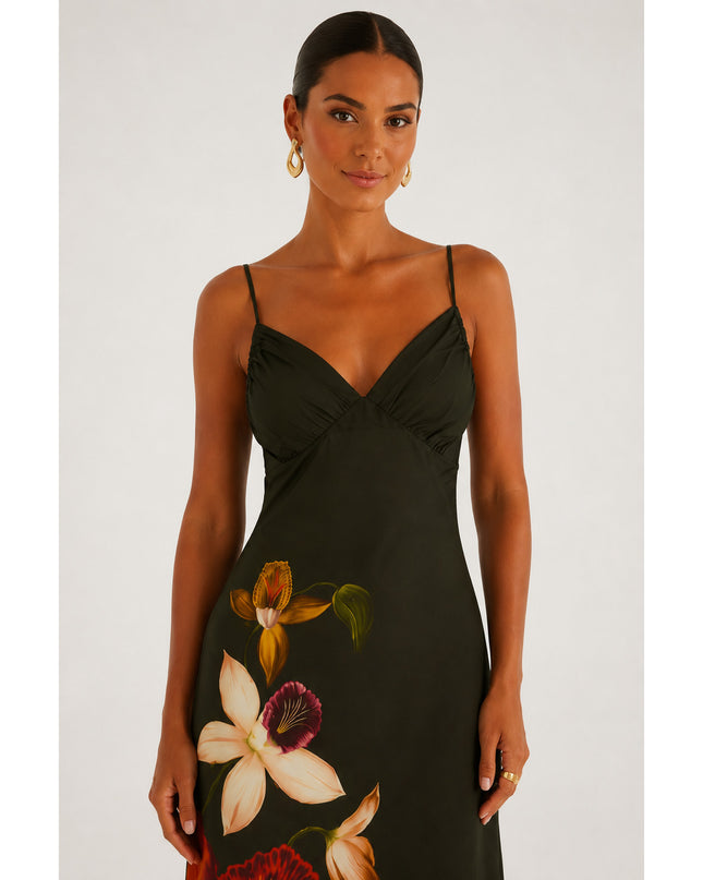 Vestido Farm Longo Alcinha Estampado Maxi Orquídea